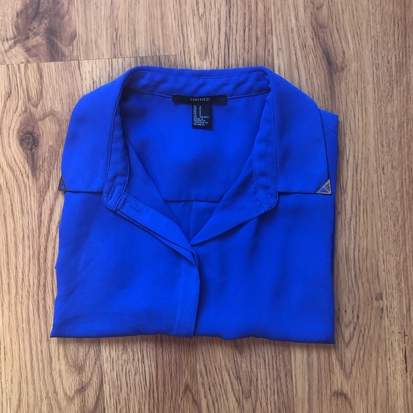 Like New Bright Blue Button Down Top - Picture 3 of 4